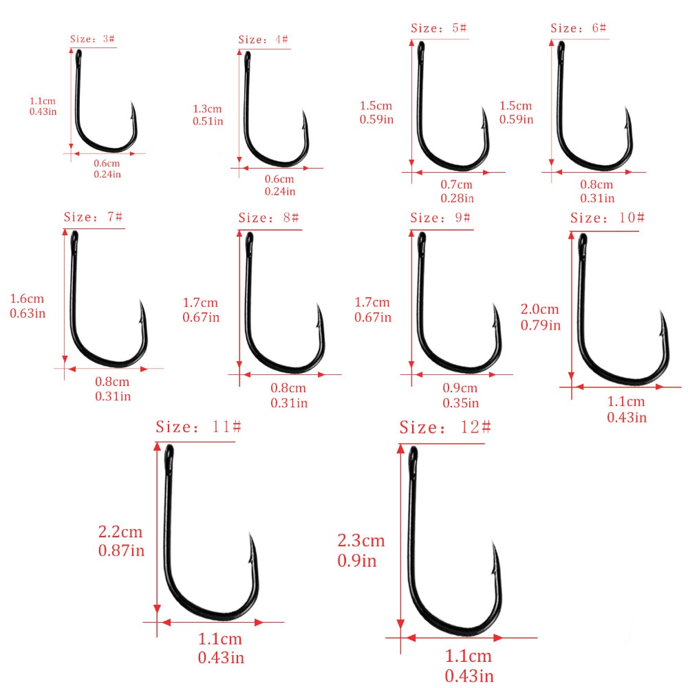 500 Pcs #3-#12 Silver Black Gold Freshwater Fishing Hooks Carp Fishhooks Barbed Hooks Kit Jigging Bait Carp Fishing Hook