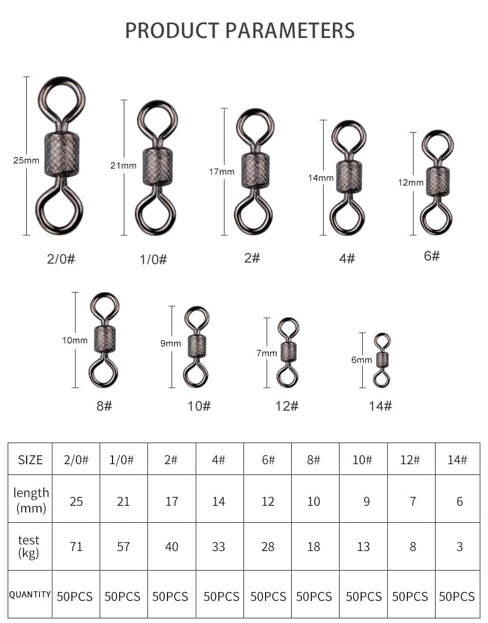 Meredith 50PCS/Lot Fishing Swivels Ball Bearing Swivel with Safety Snap Solid Rings Rolling Swivel for Carp Fishing Accessories