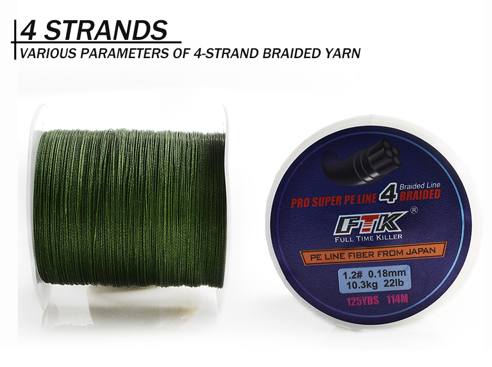 FTK 114m/300m/500m 125Yards PE Braided Wire Fishing Line 4 Strands 0.10mm-0.40mm 8LB-60LB Japan Strong Multifilament Fiber Line