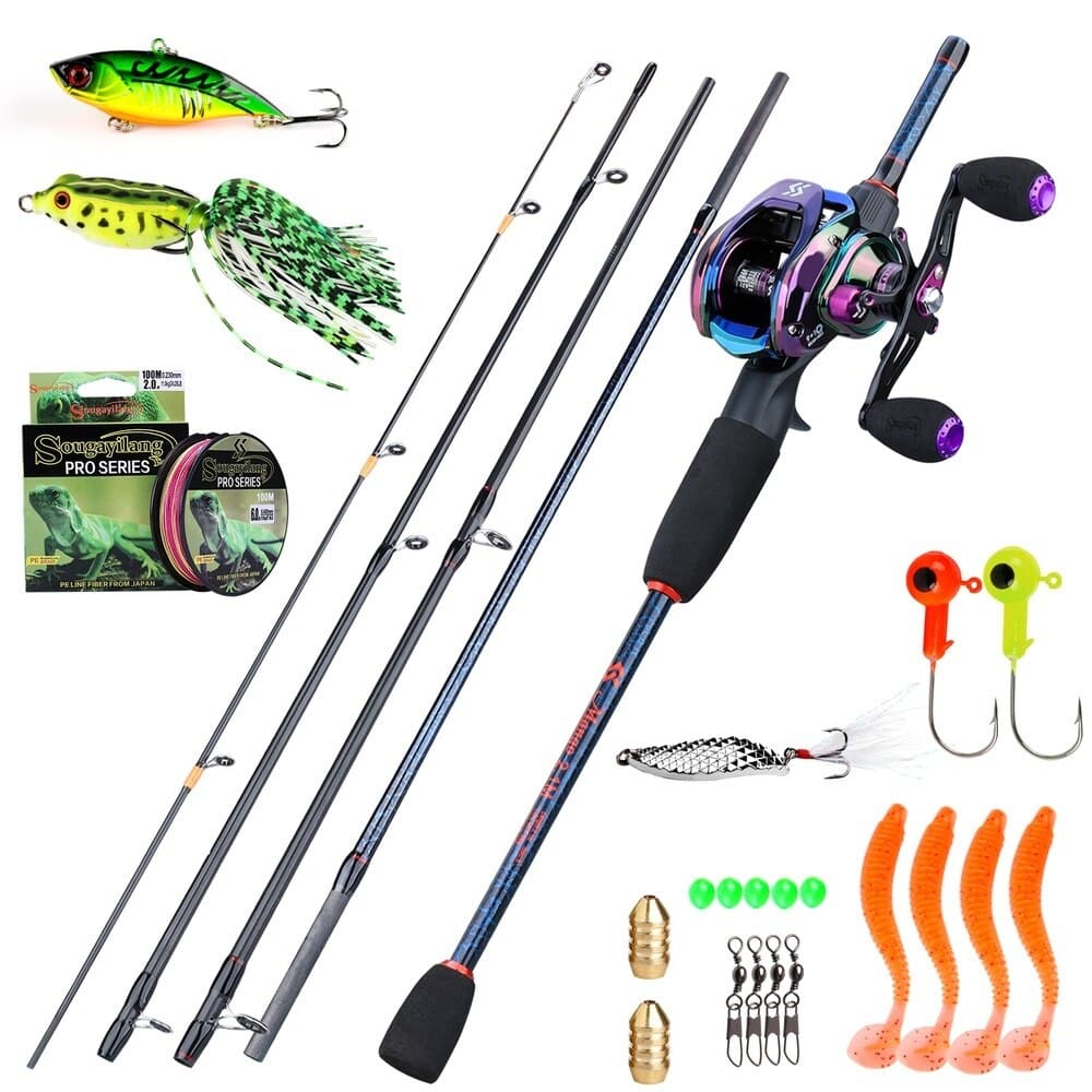 Sougayilang Casting Rod Combo 5 Section Carbon Rod and 9+1BB Baitcasting Reel with Line Lure Accessories Carrier Bag Full Kits