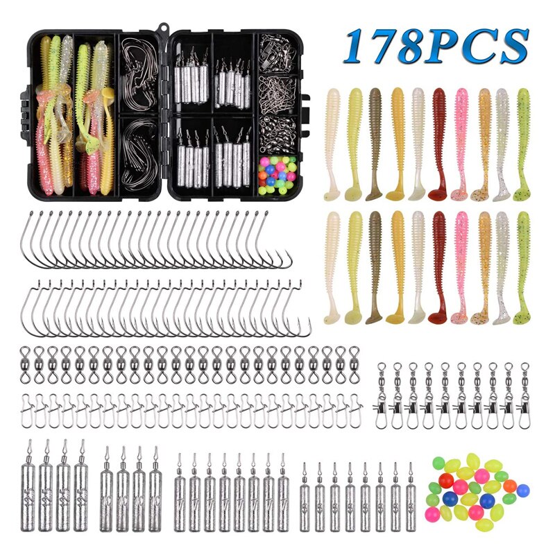 178pcs/box Dropshot rig casting fishing tackle lures Kit Fishing Weight Sinkers Wacky Hooks Swivels Snaps for bass fishing