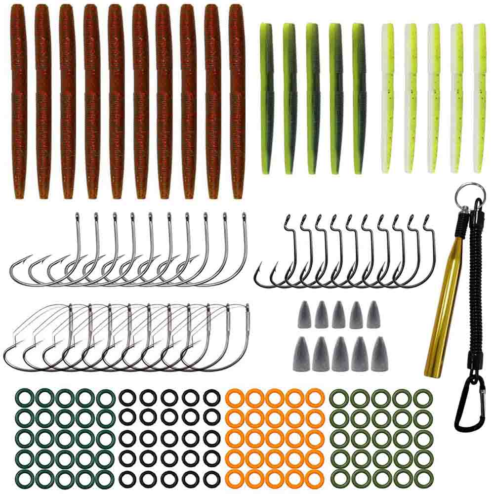 161Pcs/Box Wacky Rig Fishing Worm Kit