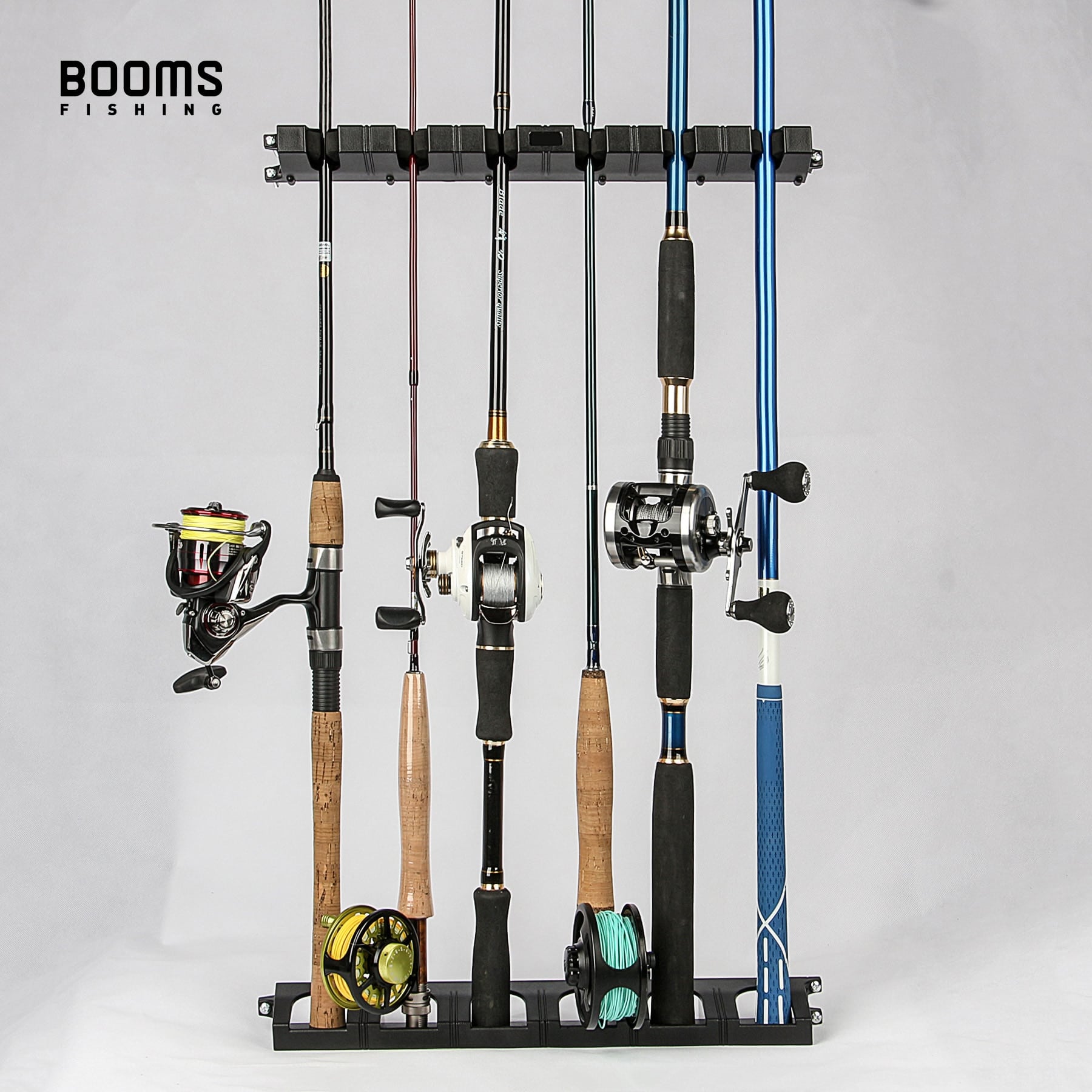 Booms Fishing WV1 Vertical 6-Rod Rack Fishing Pole Holder Wall Mount Modular for Garage