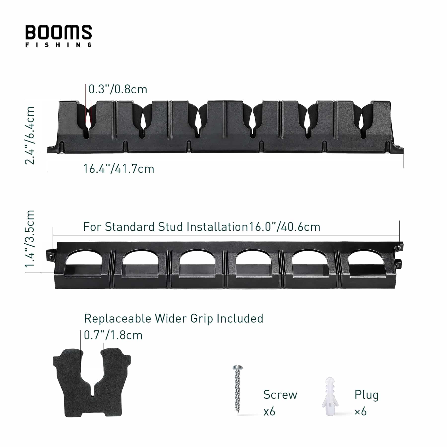 Booms Fishing WV1 Vertical 6-Rod Rack Fishing Pole Holder Wall Mount Modular for Garage