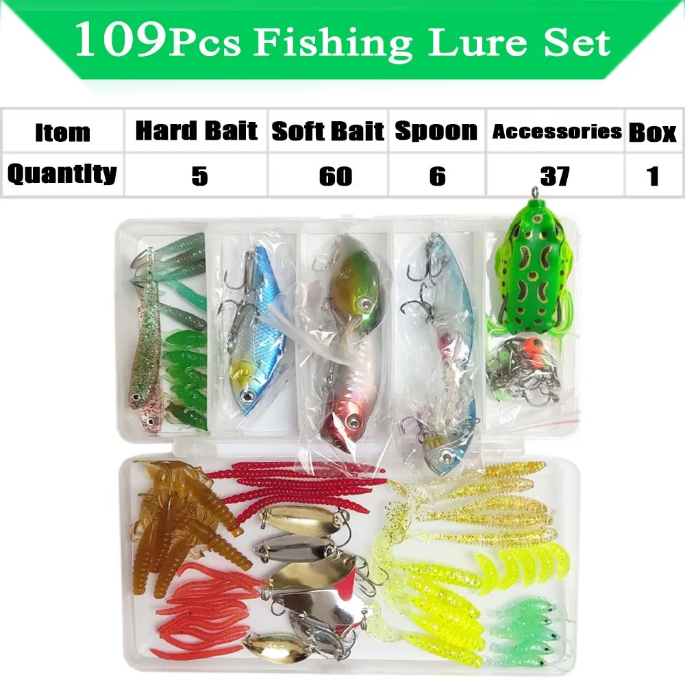 Fishing Lure Kit Soft and Hard Bait Set Gear Layer Minnow Metal Jig Spoon For Bass Pike Crank Tackle Accessories with Box