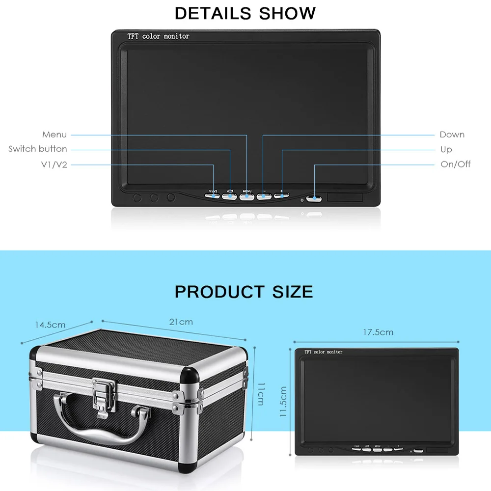 GAMWATER (DVR) Winter Fish Fidner Underwater Fishing Camera 7 Inch 1000TVL IP68 Waterproof 15M 30M 50M For Ice/Sea/River Fishing