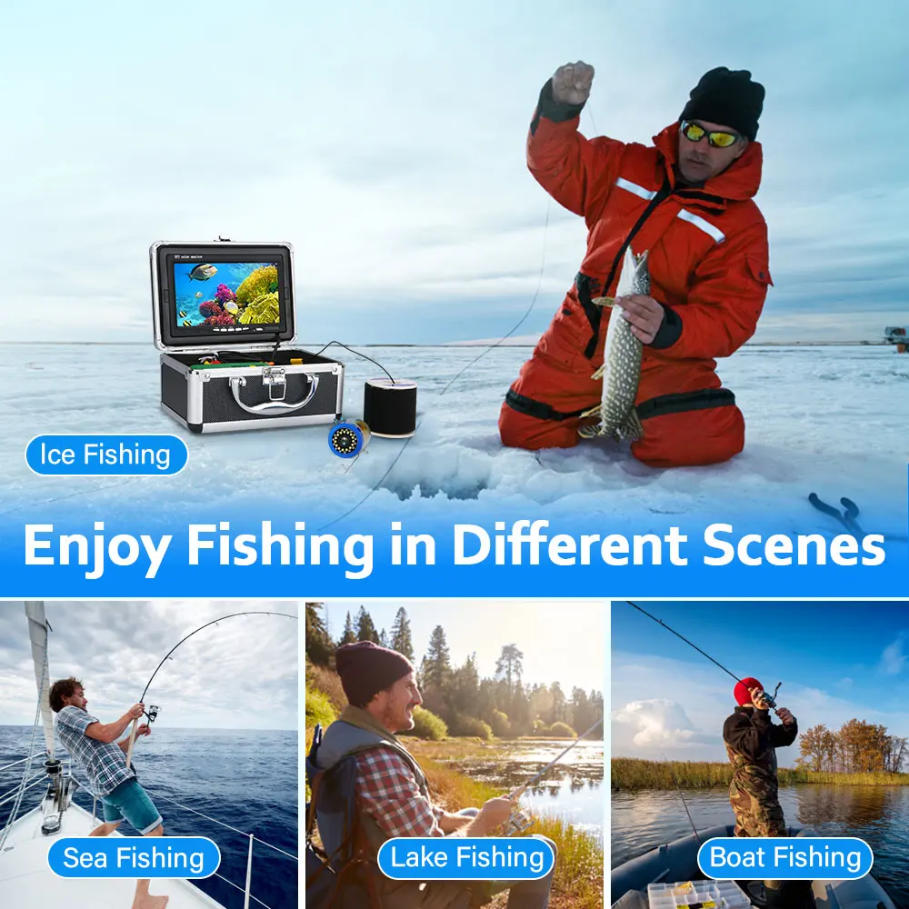 GAMWATER (DVR) Winter Fish Fidner Underwater Fishing Camera 7 Inch 1000TVL IP68 Waterproof 15M 30M 50M For Ice/Sea/River Fishing