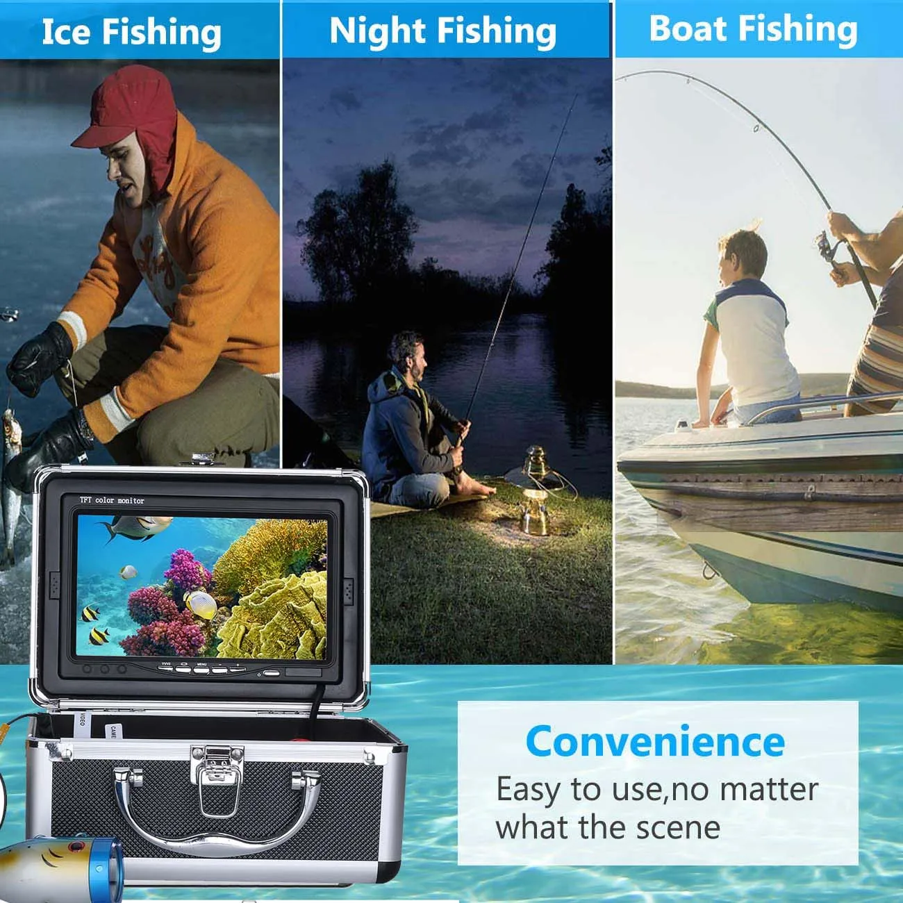 GAMWATER (DVR) Winter Fish Fidner Underwater Fishing Camera 7 Inch 1000TVL IP68 Waterproof 15M 30M 50M For Ice/Sea/River Fishing