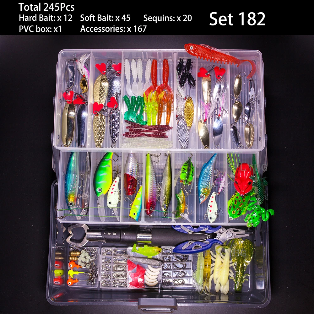 FFLYBG New Mixed Fishing Lure Set Soft and Hard Bait Kit Minnow Metal Jig Spoon Tackle Accessories with Box For Bass Pike Crank