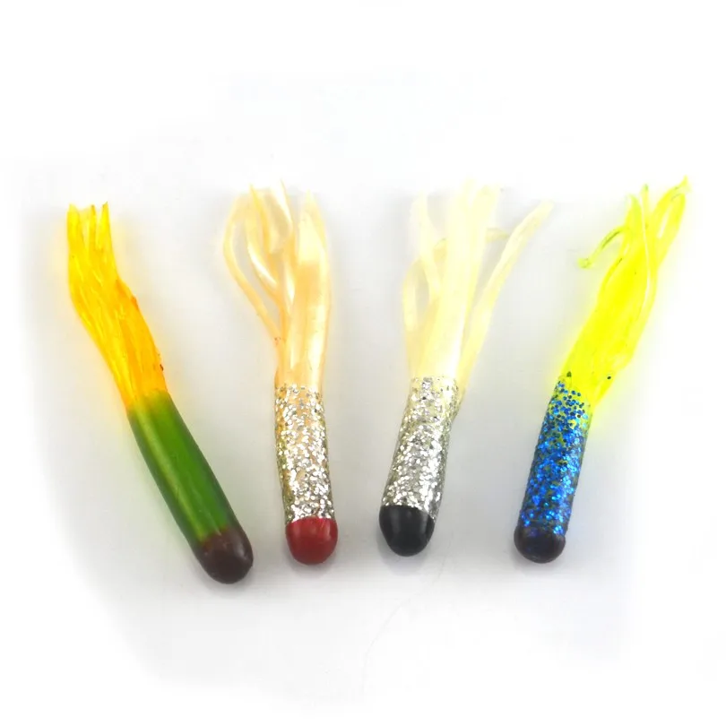 MNFT 20PCS Silicone Tri-colors Salted Tube Bass Baits 4.5cm/0.5g Soft Artificial Worm Grub Squid Lures Sea Fishing