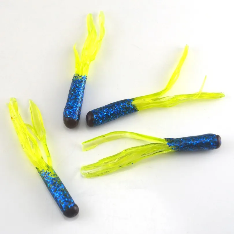 MNFT 20PCS Silicone Tri-colors Salted Tube Bass Baits 4.5cm/0.5g Soft Artificial Worm Grub Squid Lures Sea Fishing
