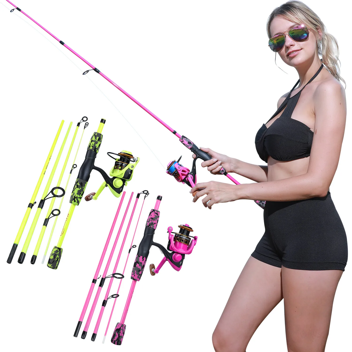 Sougayilang 1.70m Fishing Rod Combo Portable 5 Section Carbon Fiber Fishing Pole and 1000-3000 Spinning Reel Fishing Tackle Set