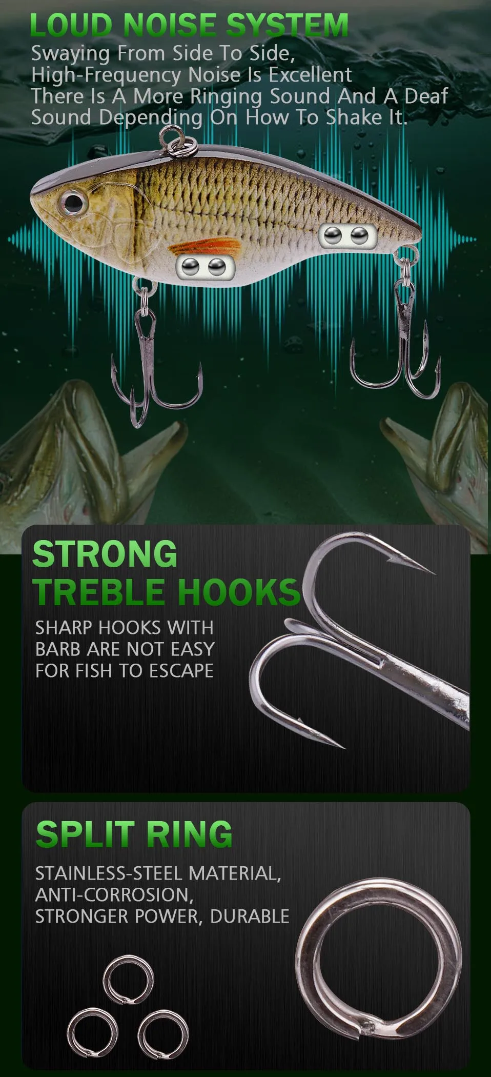 GOBASS Lipless Crankbait Fishing Tackle 2021 Rattling Baits VIB Fishing Lure 18/21g Wobblers For Pike Perch Metal Vibration Bait