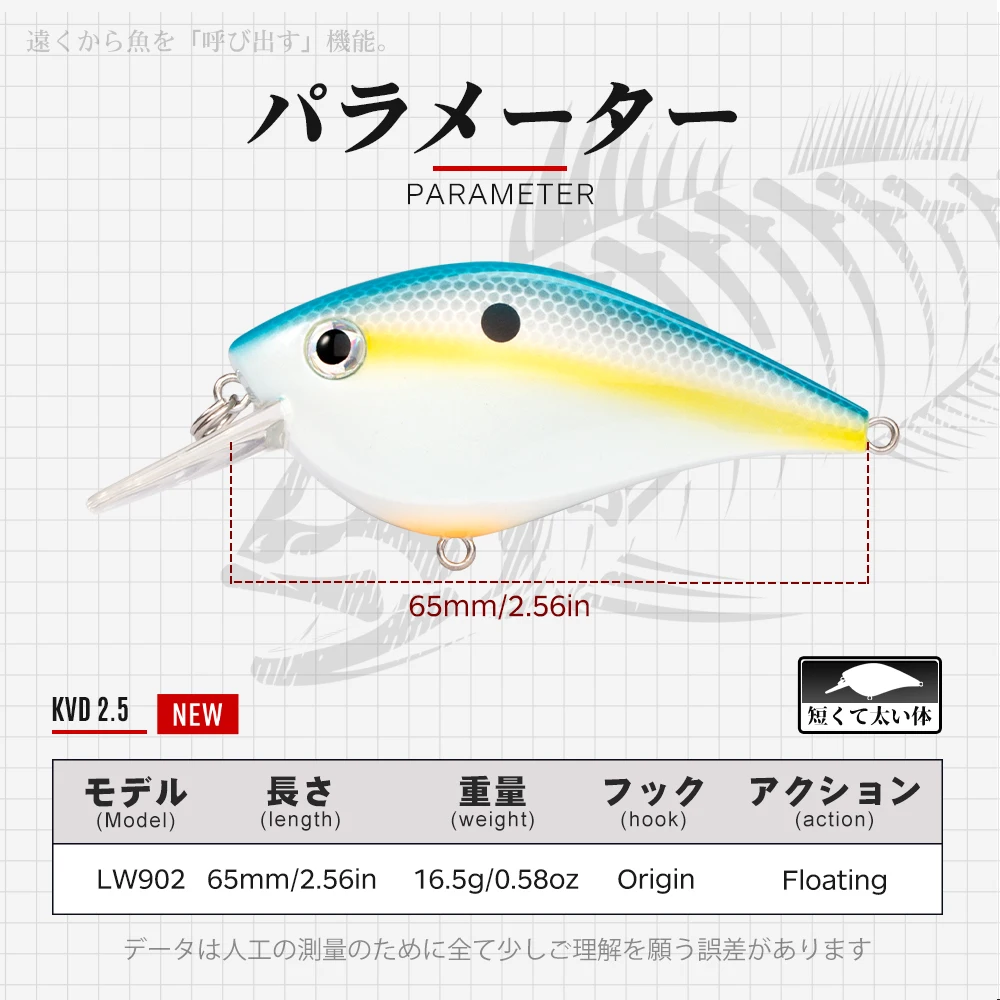 Hunthouse KVD 2.5 Square Bait Fishing Crank Hard Lure Floating 65mm/16.5g Crankbait Wobblers Surface Swimbait For Bass Pike