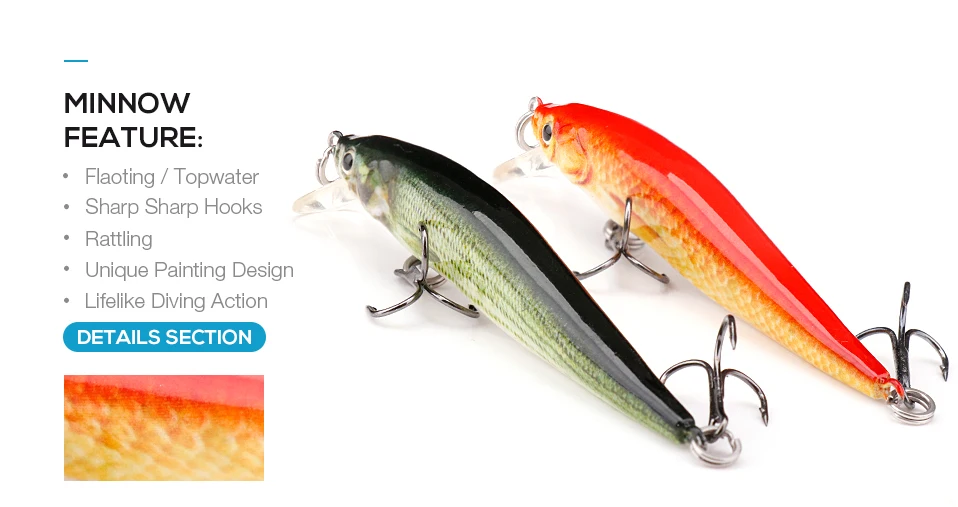TREHOOK 2g/6g Mini Minnow Fishing Lure Floating Pike Wobbler Artificial Bait Black Minnow Jerkbait Crankbait Fishing Tackle Lure