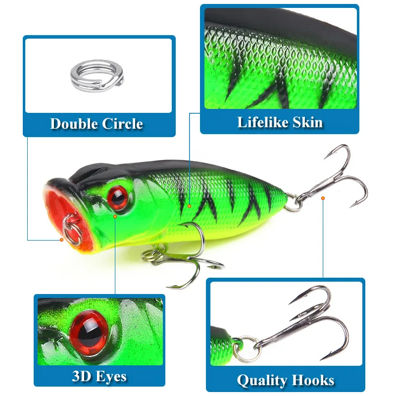 topwater popper fishing lure 1Pcs 7cm 12g Popper Fishing Lure Hard Artificial Bait Topwater with 2 Treble Hooks Carp Fishing Lures Wobbler Crankbait Pesca