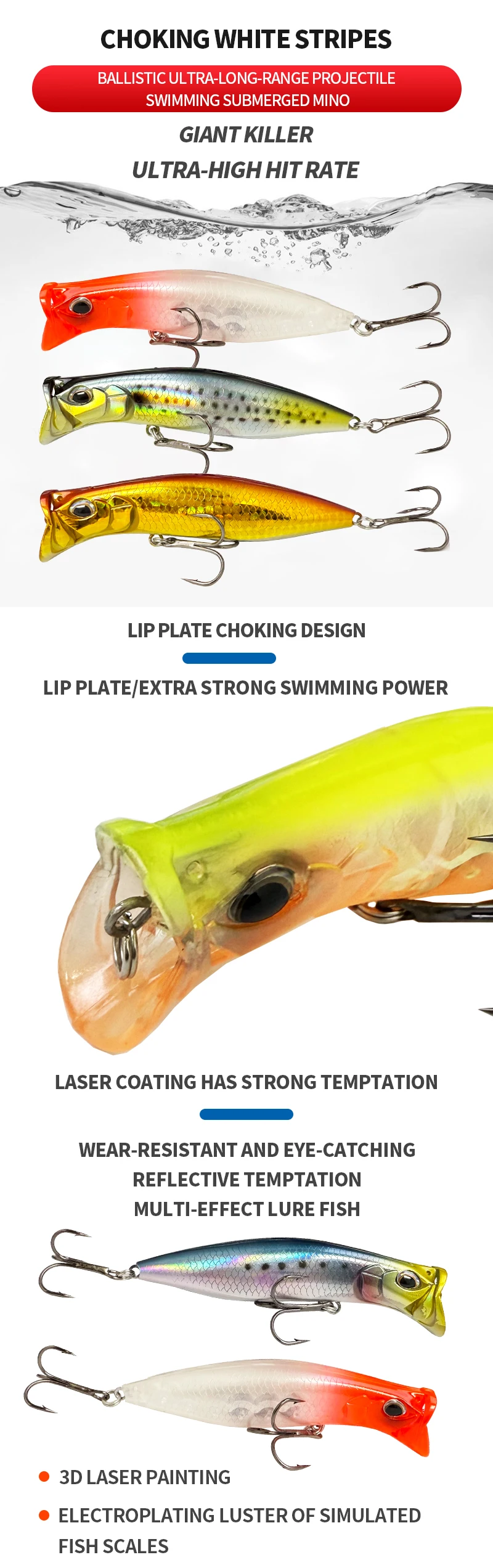 whopper plopper style topwater lure 12g Topwater Minnow DARTER Fishing Lure 8cm Cup Mouth Whopper Popper Saltwater Bass Trout Artificial Bait Pesca Wobbler Supplies