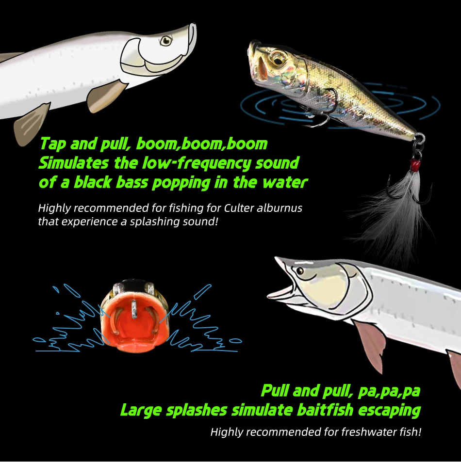 MEREDITH Popper Fishing Lure 64mm 8.48g Topwater fishing lure Artificial Hard Bait Fishing for Bass Perch Pike Fishing Lure