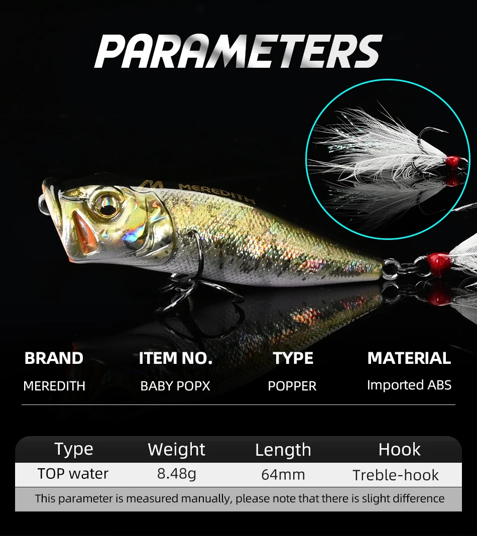 MEREDITH Popper Fishing Lure 64mm 8.48g Topwater fishing lure Artificial Hard Bait Fishing for Bass Perch Pike Fishing Lure