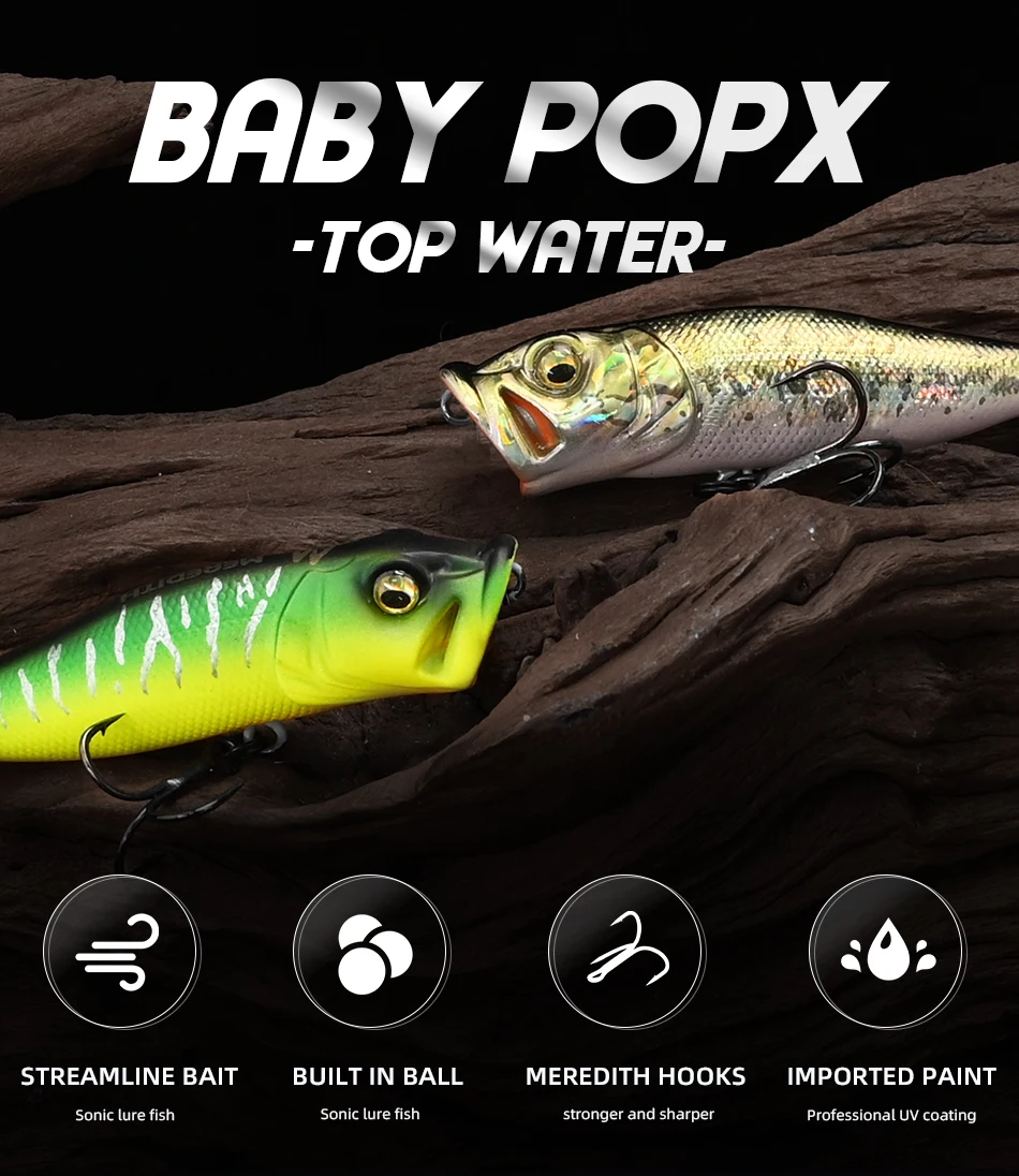MEREDITH Popper Fishing Lure 64mm 8.48g Topwater fishing lure Artificial Hard Bait Fishing for Bass Perch Pike Fishing Lure