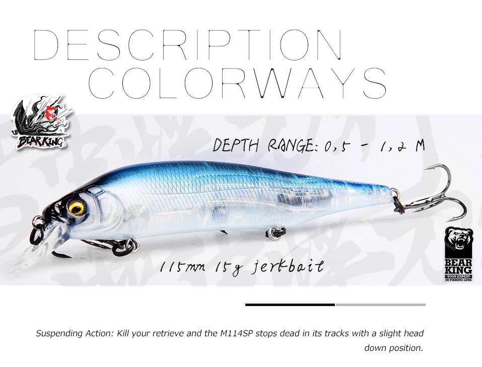 BEARKING 115mm 15g SP Tungsten weight system Top fishing lures minnow crank wobbler quality fishing tackle hooks for fishing