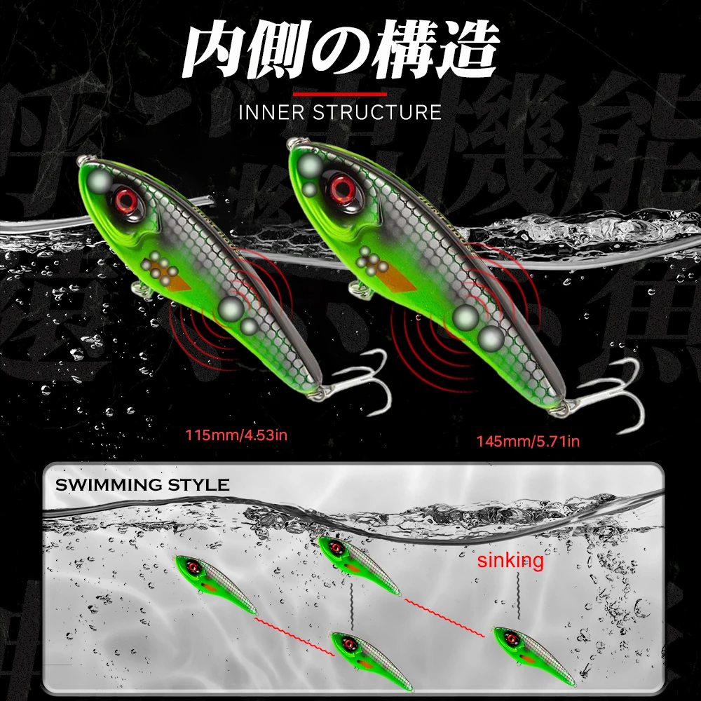 Hunthouse Jerkbait Fishing Lure Loud Sound Pencil Baits Pike Lure Slow Sinking Artificial 115mm145mm Wobblers Pesca Leurre Perch